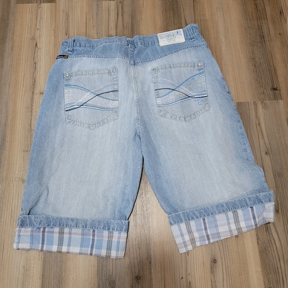 Vintage Y2K Southpole Jean Shorts Mens 40 Baggy Loose Checkered Blue Faded - Picture 8 of 9